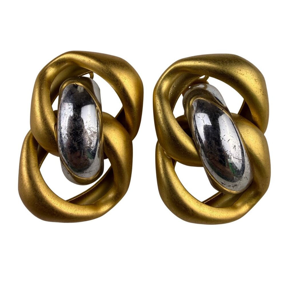Vintage Unknown Womens Gold Tone & Silver Tone Clip-On Earrings Knot Design